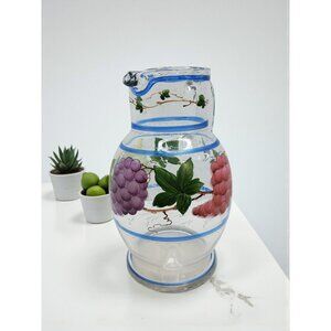 vintage handblown handpainted grape vine design juice/lemonade/tea/drink pitcher